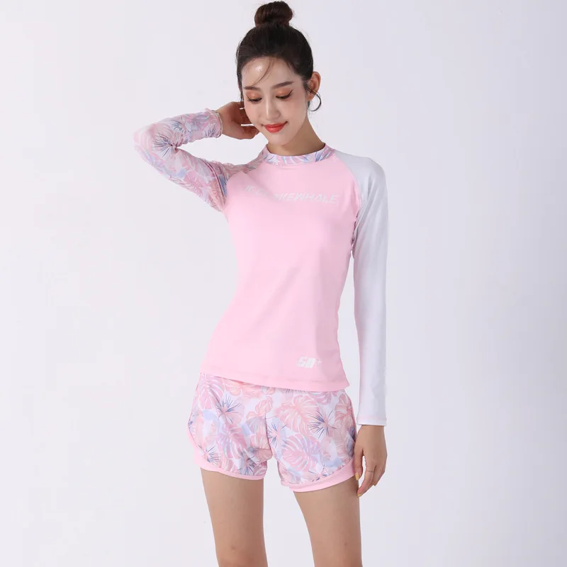 New Swimsuits with Shorts Tankini Set Long Sleeve Swimwear Sports Beach Wear Two-Piece Bathing Suit Korean Women Swimming Trunks