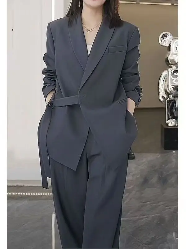 Slimming Effectiveness Autumn New Arrival plus Size Women's Fashion Set High Waist Wide Leg Pants Suit Two Piece Ensemble
