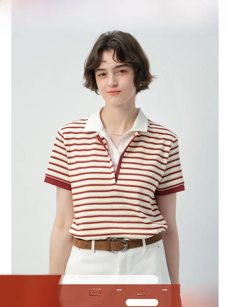 

Женская трикотажная футболка больших размеров с коротким рукавом в полоску, стандартный крой, весенняя новинка, красный топ для полных фигур