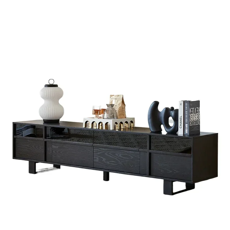 French retro solid wood TV cabinet, living room 2024 new coffee table, combination home black high-end sense