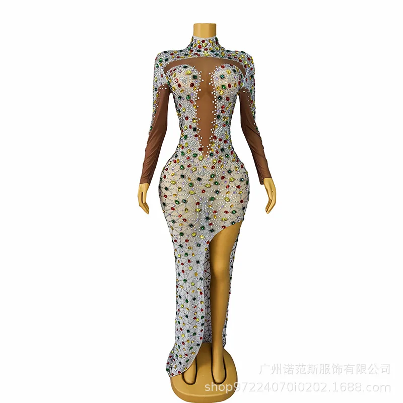 

Сексуальное перспективное цветное вечернее платье с бриллиантами для банкета, свет на день рождения, роскошное платье, ежегодное собрание, фотостудия, выставочный зал