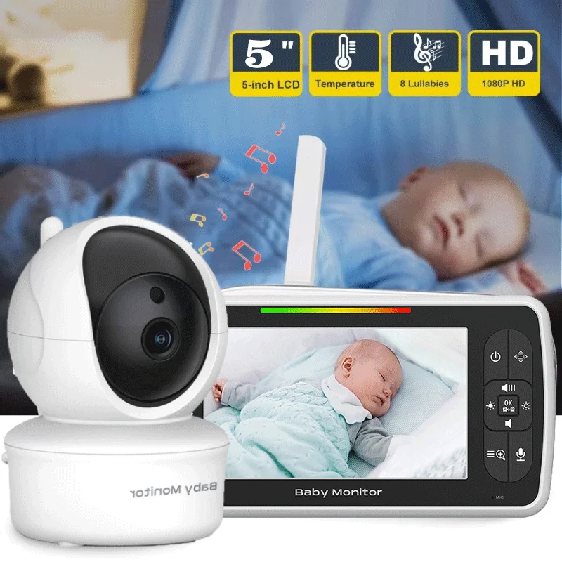 

5 Inch Baby Monitor with Camera Two-way Audio Night Vision Video Surveillance Temperature Monitoring Babysitter Security Camrera