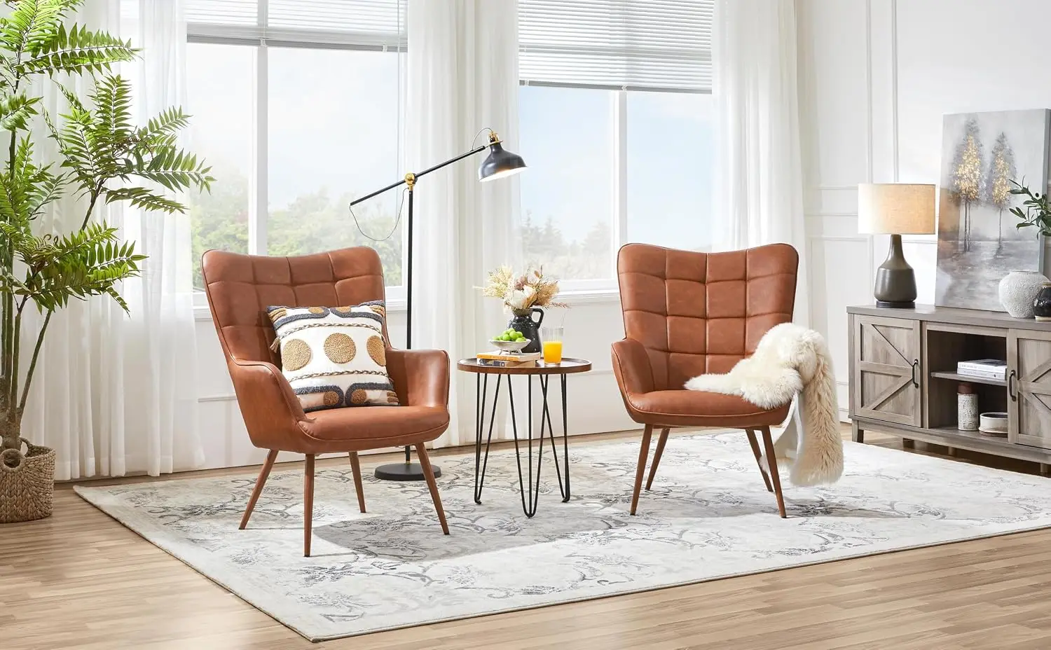Faux Leather Accent Chair Set of 2 for Living Room Retro Brown, Customized