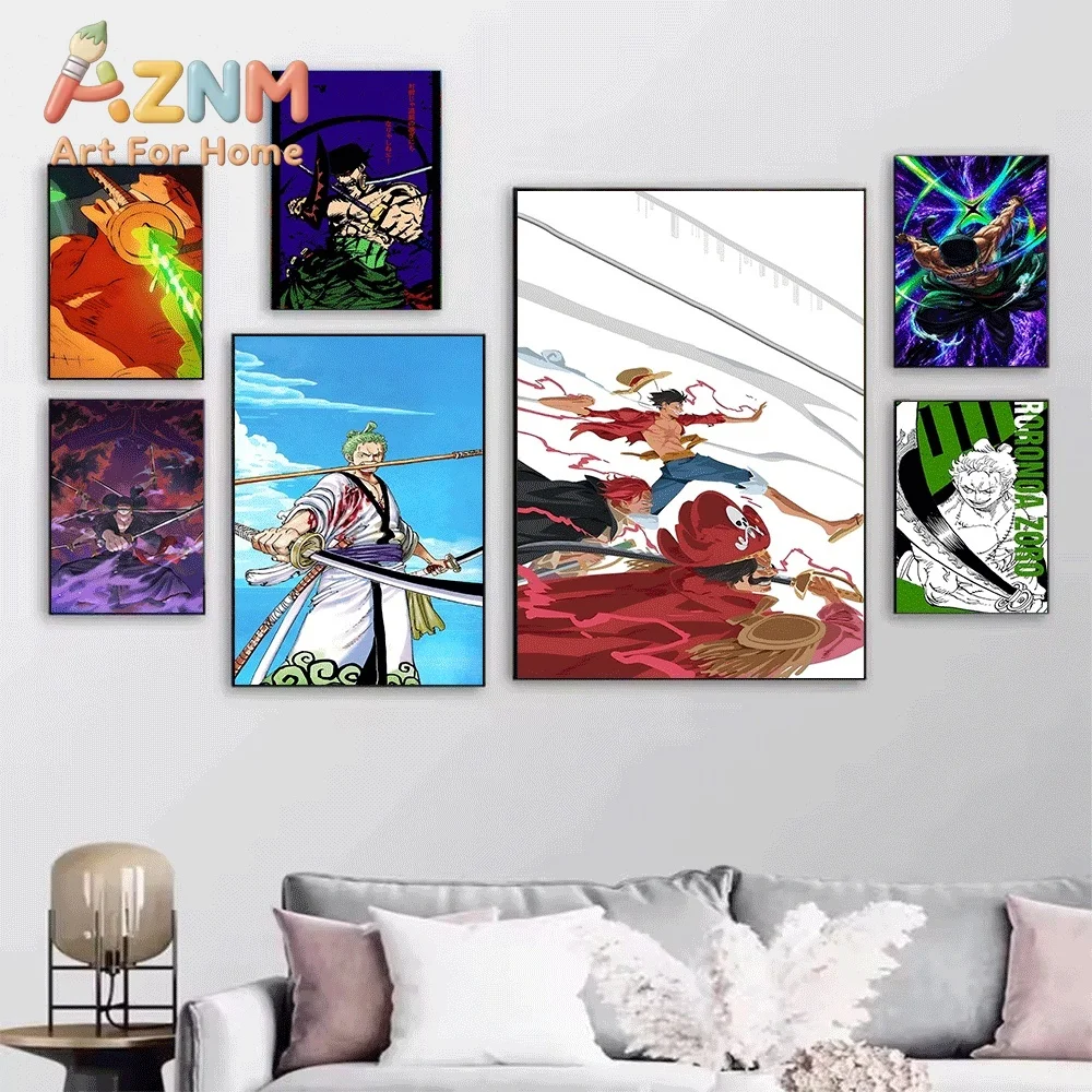 One Piece Kaido Dragon Form Roronoa Zoro Anime Collage Canvas Wall Art Unframed Single Canvas Print Wall Poster For Bedroom Li