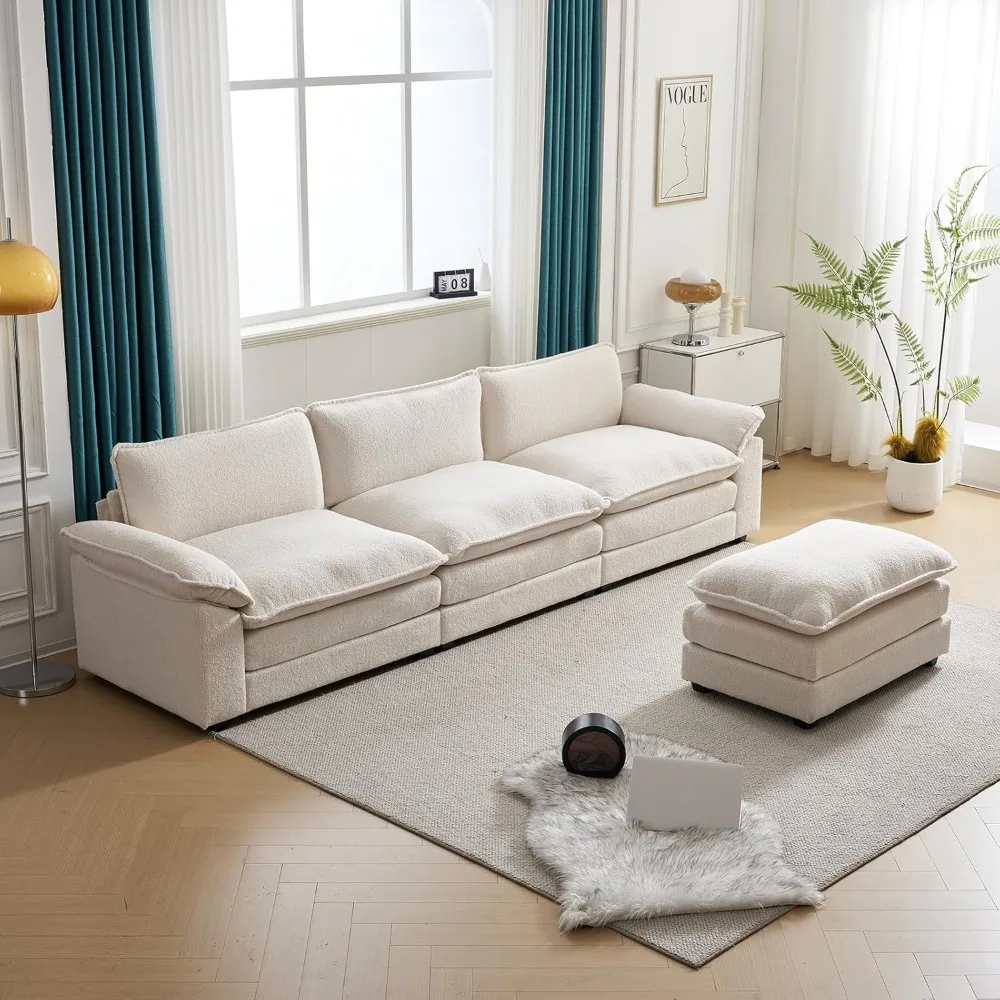 Sofagarnitur, modulares Sofa mit tiefem Sitz und Ottomane, Chenille-Sofa, bequeme gepolsterte Möbel