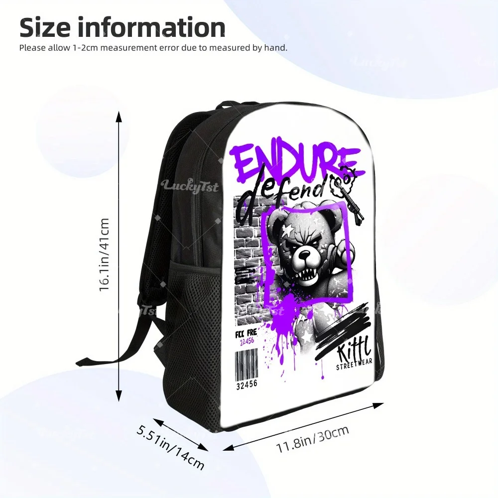 

Angry Teddy Bear Graffiti Face Print Backpack - Thickened 600D Oxford Fabric Material, suitable for students, office workers