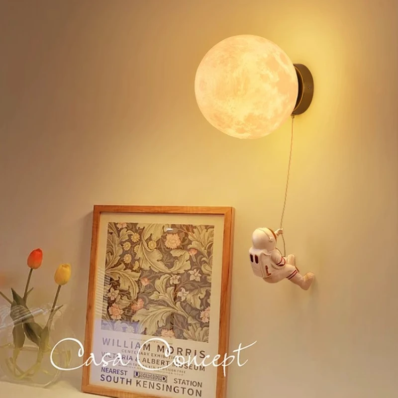 

Moon Ball Wall Lamp Bedroom Bedside Resin Lights Modern Minimalist Astronaut Kids Room Decor Home Lighting Wall Atmosphere Lamp