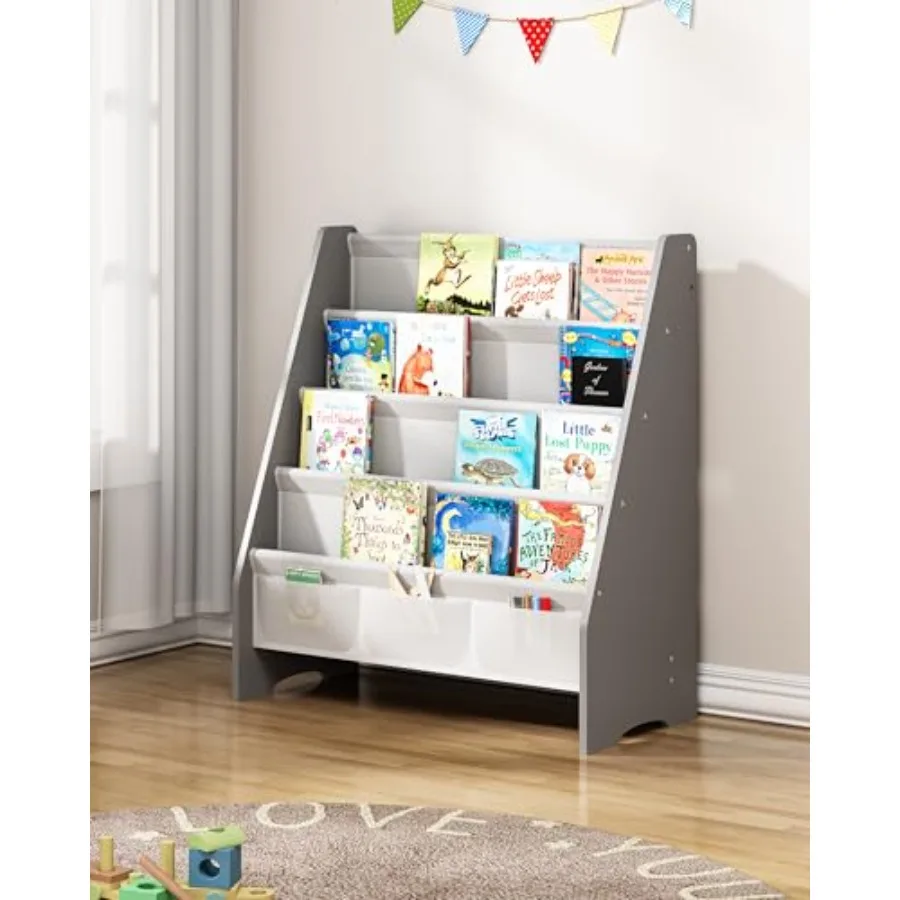 

Sturdy Bookshelf Book Shelf for Room with Oxford Fabric-Nursery Room Playroom Classroom Deep Slings to Keep Books Upright Ideal