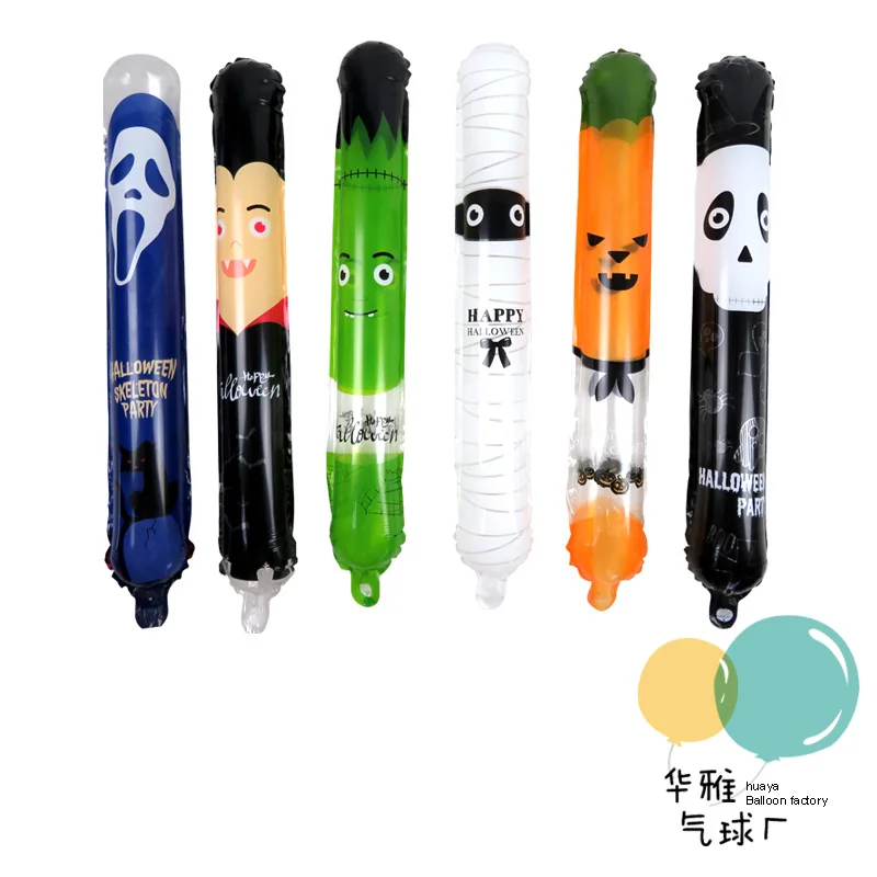 New Halloween Transparent Round Head Inflatable Stick Handheld Balloon Festival Decoration Store Decoration
