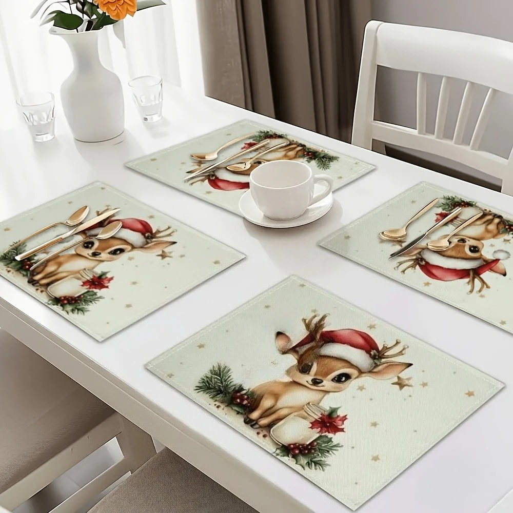 Fall Harvest Patchwork Pumpkin Maple Leaf Fruit Print Rectangular Placemats Set Thanksgiving  Dining Table Decor Mats