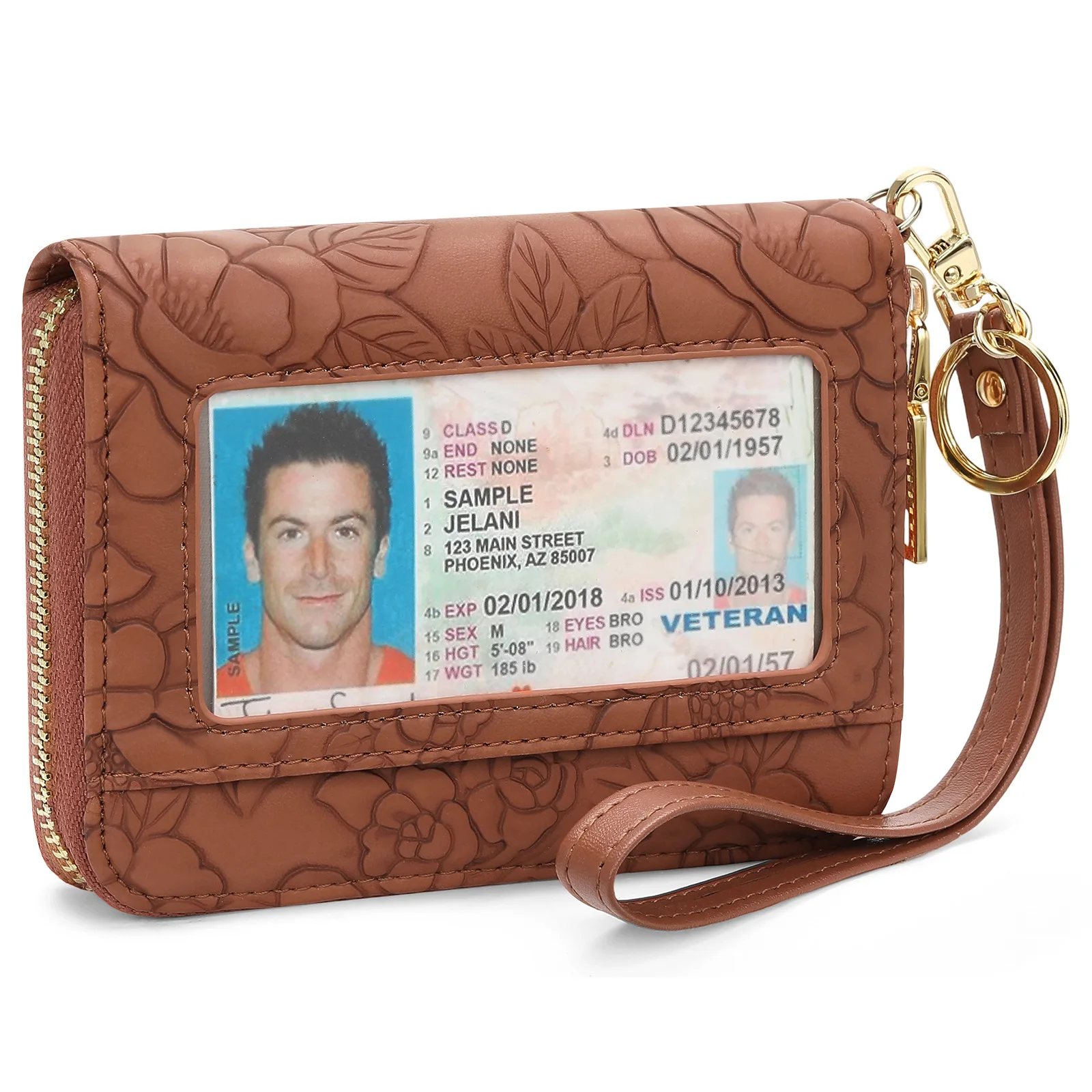 RFID Blocking Zipper Coin Purse PU Leather Card Holder Key Pouch Multifunctional Vintage Embossed Card wallet