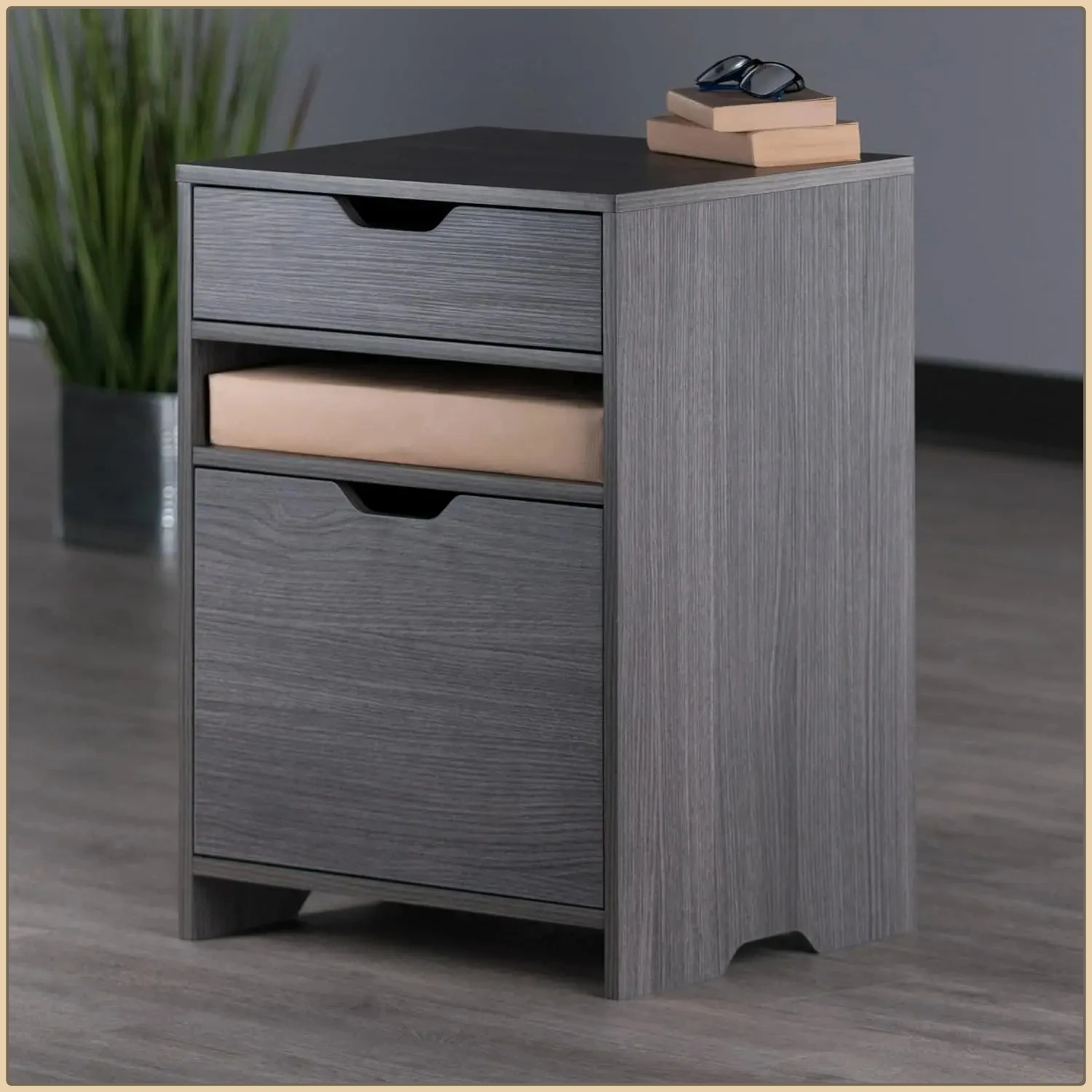 Charcoal Gray File Storage Cabinet with Drawers & Open Shelves, 19.2"W x 15.9"D x 26.3"H