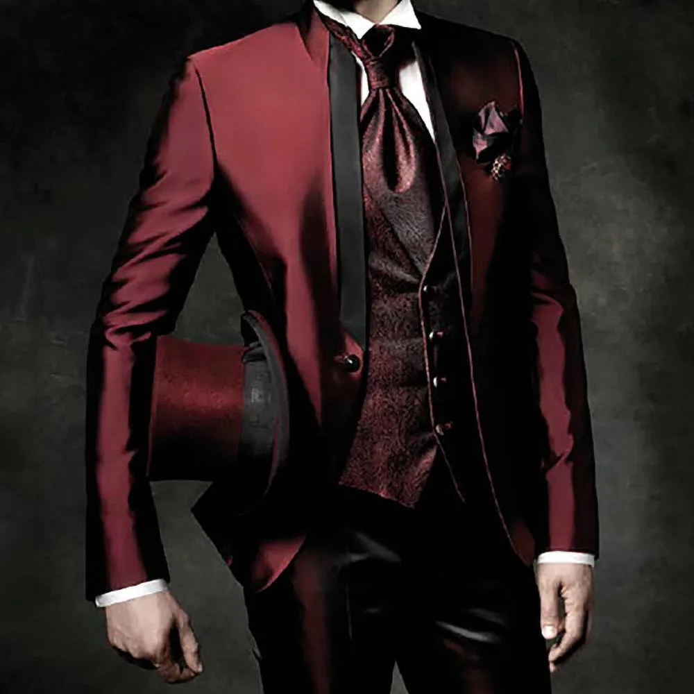 Wine Red Burgundy Suit Men Handsome Wedding Suits For Men Tailor Made Groom Tuxedo Vintage Italian Formal Men Suit 3 Pieces Suit