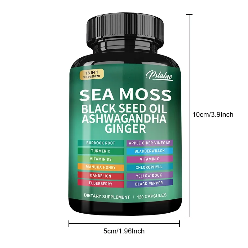 Sea Moss | Black Seed Oil | Ashwagandha | Ginger - Digestive Support, Promotes Bone and Joint Health, Non-GMO