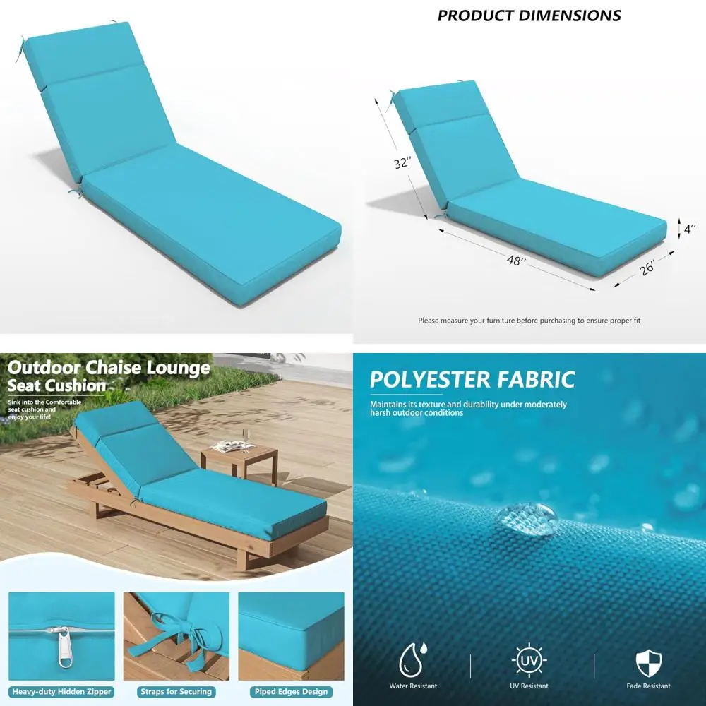 

Water-Resistant Outdoor Chaise Lounge Cushion, 80 L x 26 W x 4 D, High-Density Foam, Fade-Resistant for Comfortable Relaxation