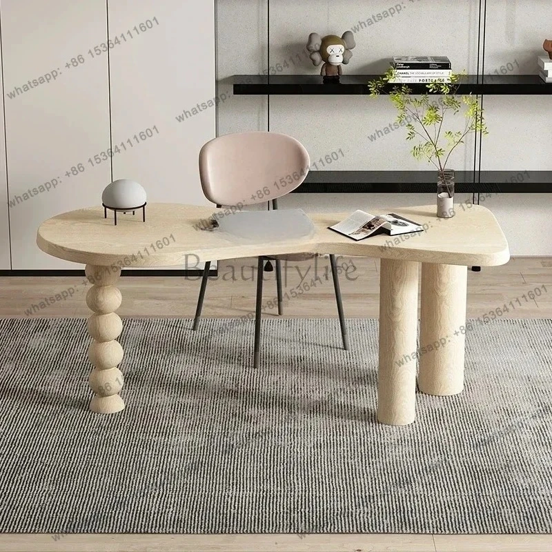 JJ4 Solid wood light luxury cream style home desk computer table special-shaped desk simple designer workbench