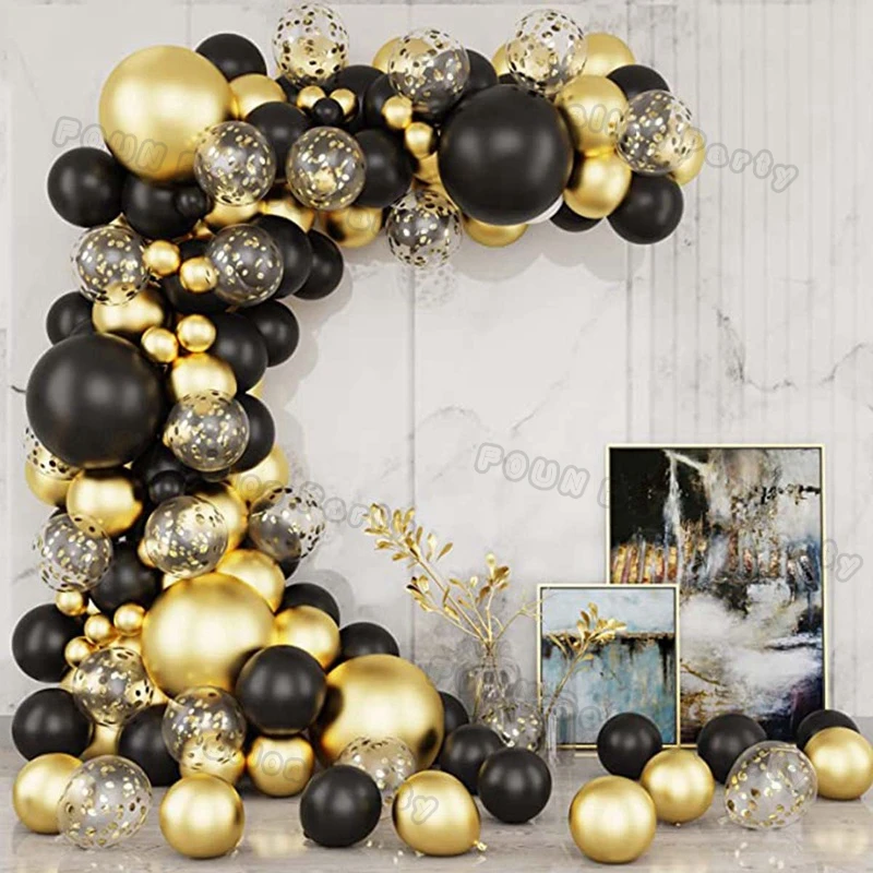 Black Gold Birthday Balloons Arch Kits Silver Beige Gold Confetti Baloon Birthday Wedding Decoration Baptism Graduation Decor