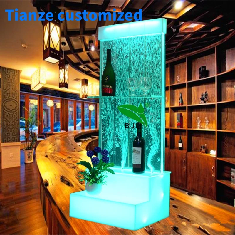 

(Customized) nightclub bar furniture LED glow floor standing water bubble panel wall wine display cabinets