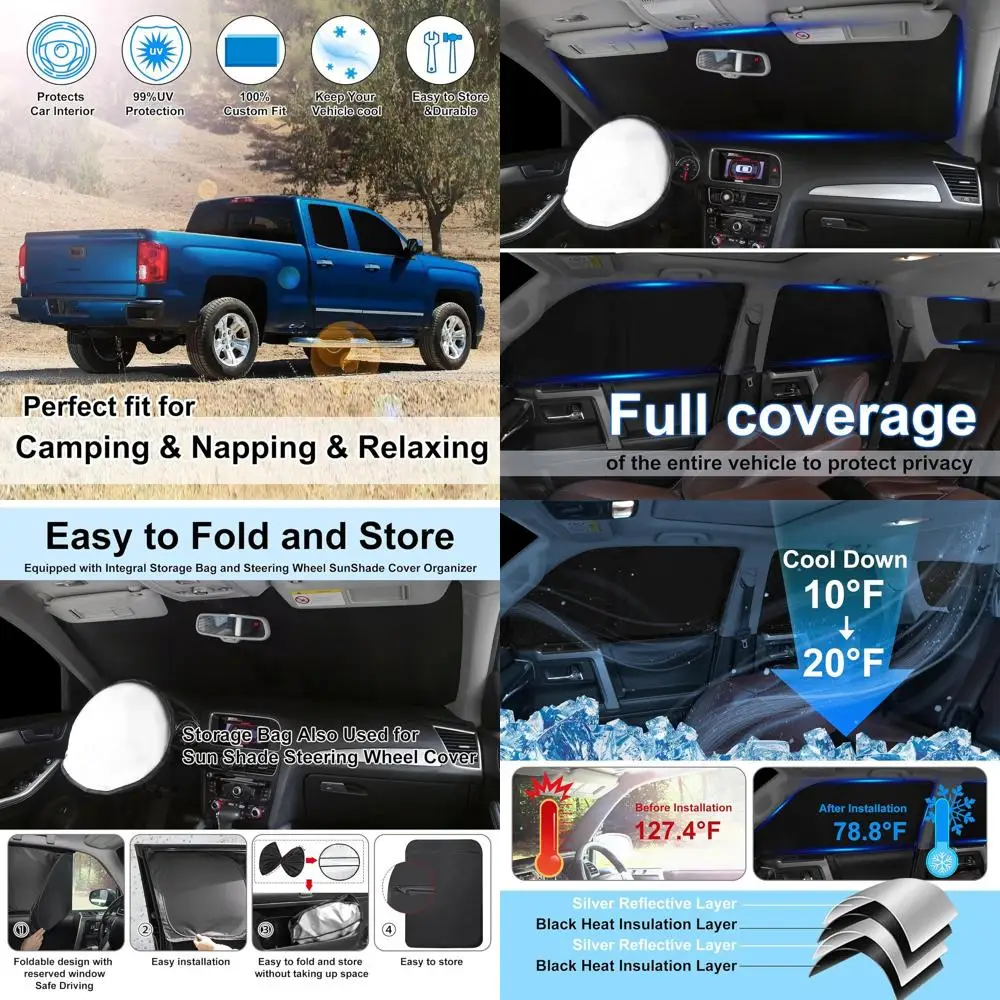 

Universal Car Windshield Sun Shade Set, 5-Piece, UV Protection, Privacy for Camping or Daily Use