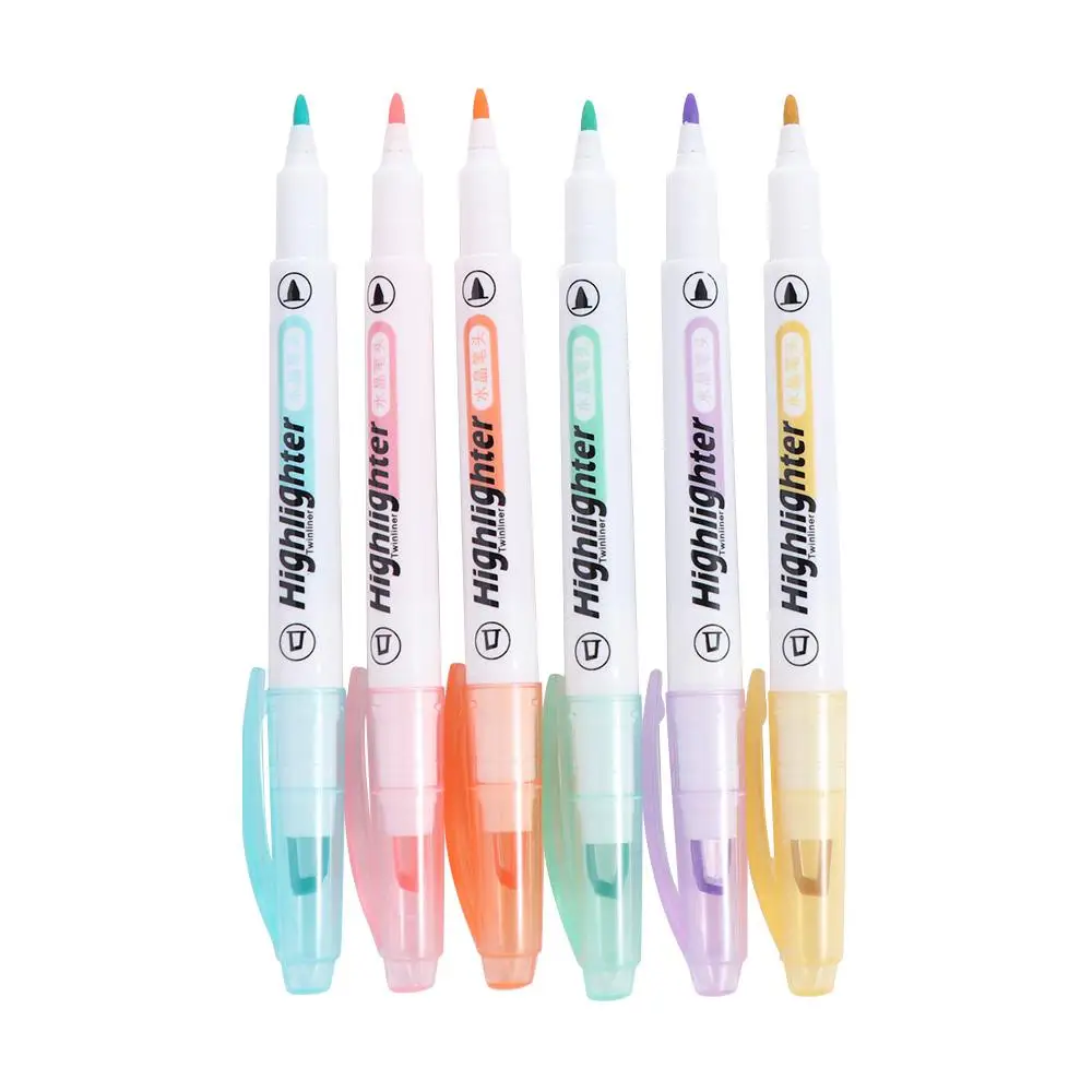 Double Tip Highlighter Pens Dual-Ended Multicolor Highlighters-study Markering Plastic Lovely Highlighters Stationery Set