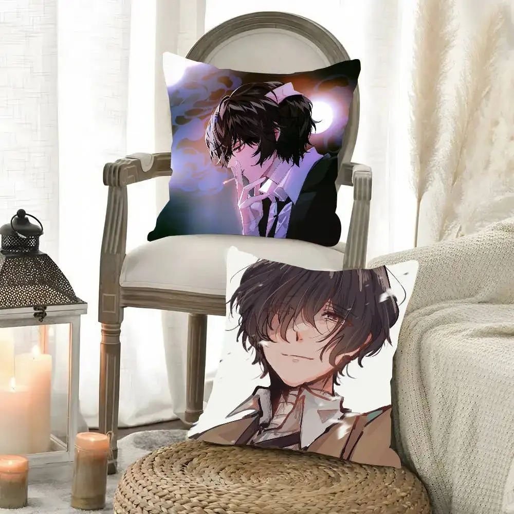 Dazai Osamu Anime B-Bungo Stray Dogs Pillow Case Fashion Square Pillowcase Bedroom Sofa Room Ins Decoration Leisure