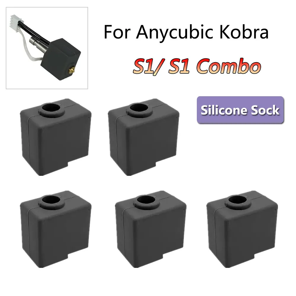 3D Printer Accessories Silicone Socks for Anycubic Kobra S1, S1 Combo Hotend Parts Brass Nozzle Block Protector Cover Case