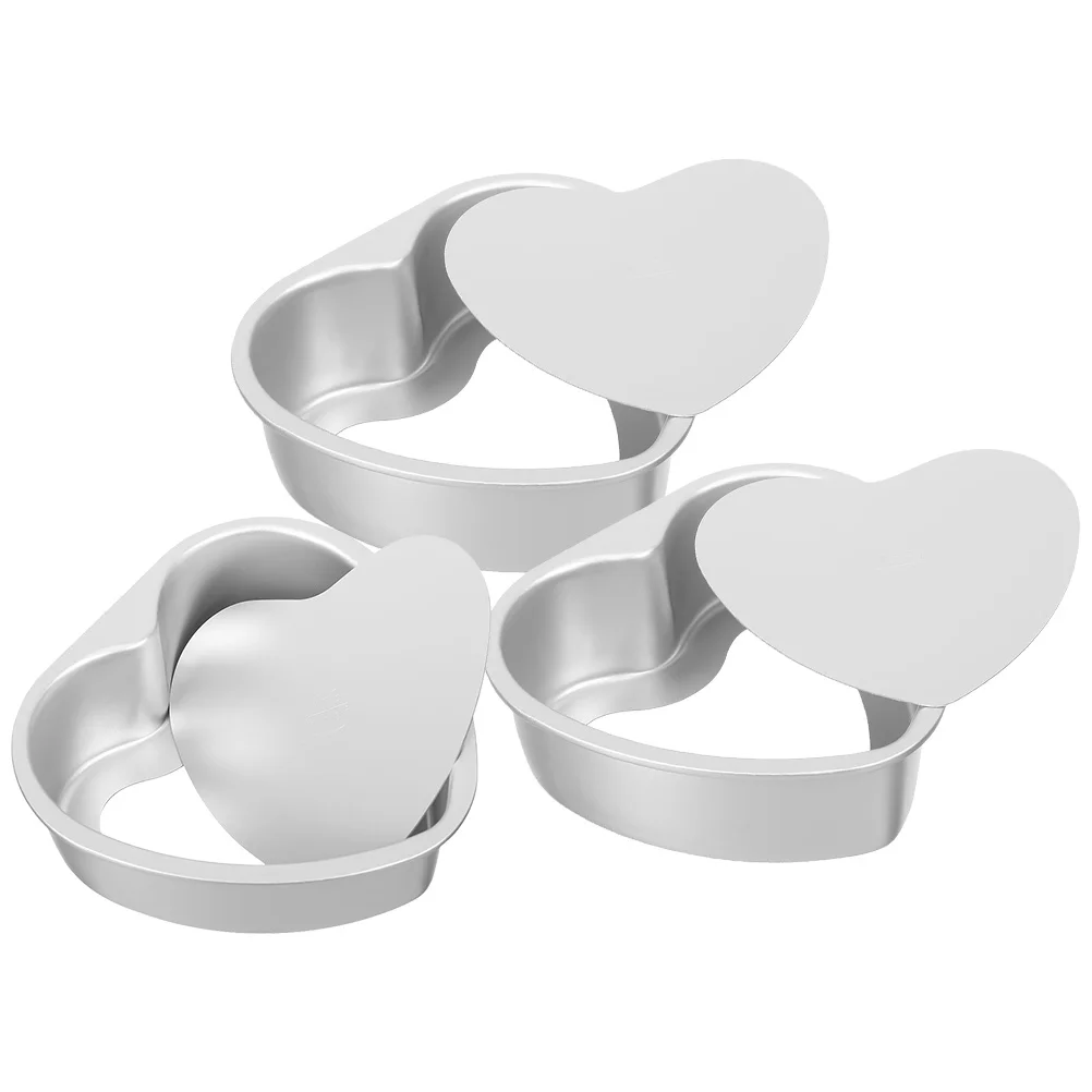 

3Pcs Heart Shaped Cake Mold Aluminum Alloy Baking Pan 4Inch Detachable Bottom Easy Clean Nonstick Metal Cake Pans