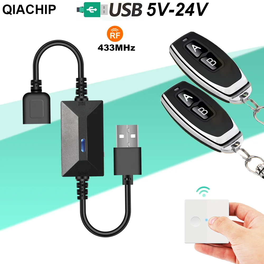

QIACHIP 433MHz USB Wireless Remote Control Switch 5V 12V 24V Driver Power ON OFF Relay For LED Light Strips Reading Lamps Fans