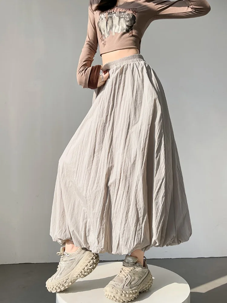 American Workwear Bloom Half Skirt Women Spring Summer Small Size Elegant High Waist Loose Drapey A-Line Cloud Puffy Skirt