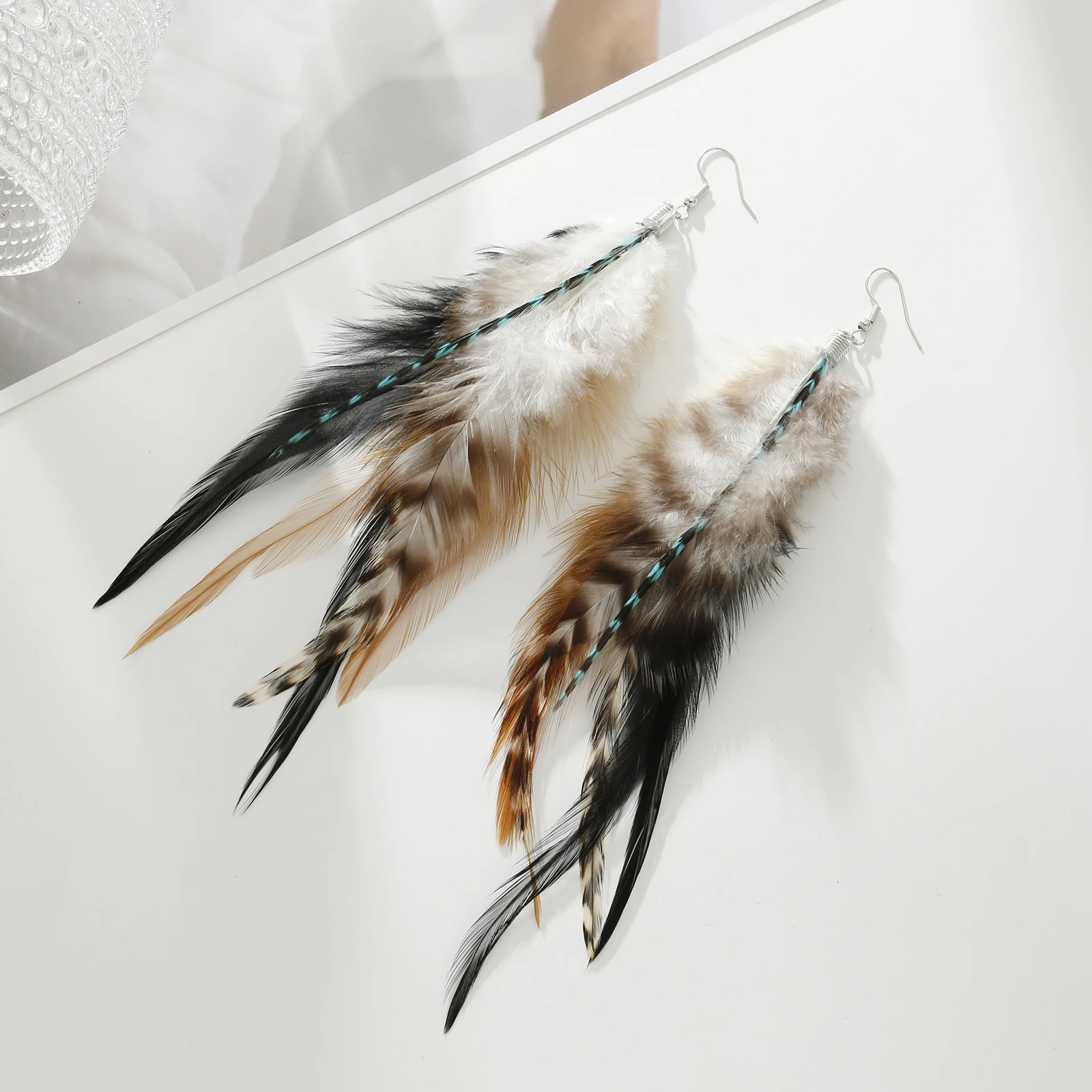 lureme Boho Multicolor Pheasant Peacock Feathers Dangle Earrings for Women Girls Big Drop Earrings(er006406-4)