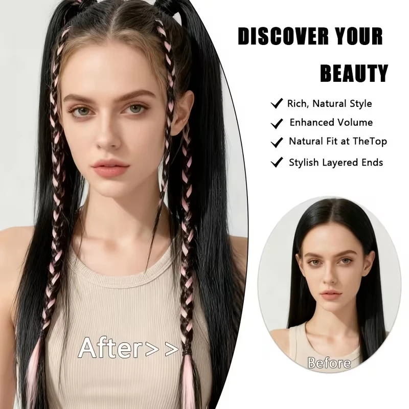 Extensión de cabello trenzado sintética de 20 pulgadas, set de 4 piezas, estilo Y2K, perfecta para festivales y cosplay de Halloween 5