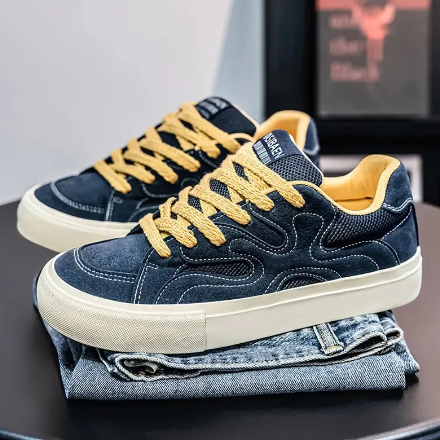 

Men's Triple Vulcanized Sneakers - Low-Top Skate Shoes with Sole and Upper Lace-Up Round Toe for Casual Athletic Wear Skateboar