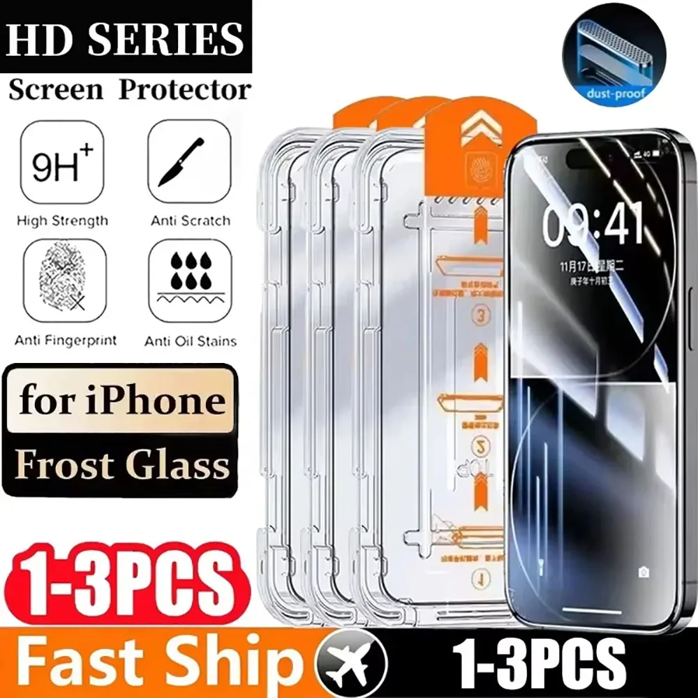 1-3PCS Dust Free Easy Installation Screen Protector For iPhone 16 15 Pro Max 11 Pro 16 15 14 8 7 6 Plus XR XS XS Max 13 Pro 14