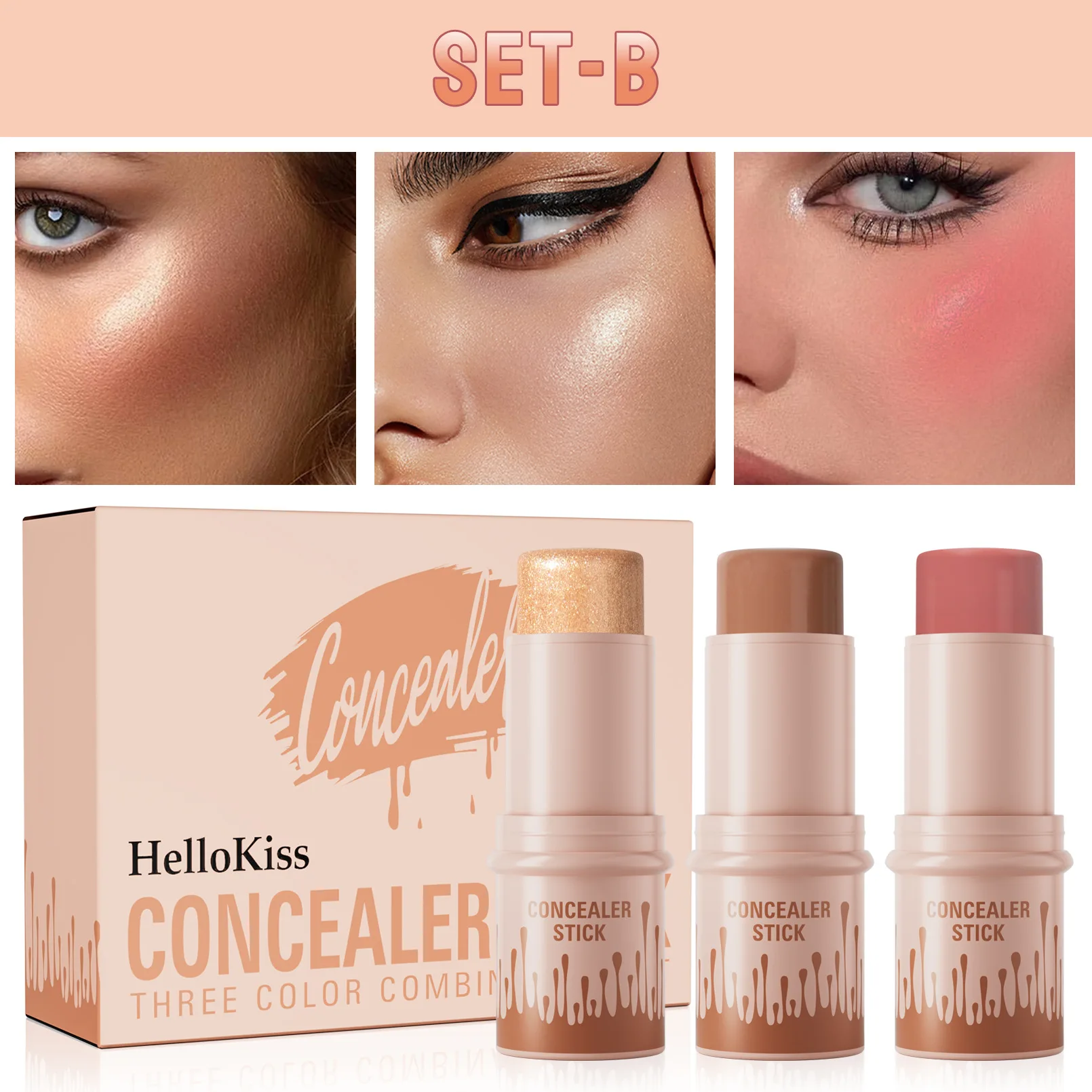 3Pcs Multi-functional Contour Stick Set, Blush Highlighter for Facial Brightening & Shaping Makeup