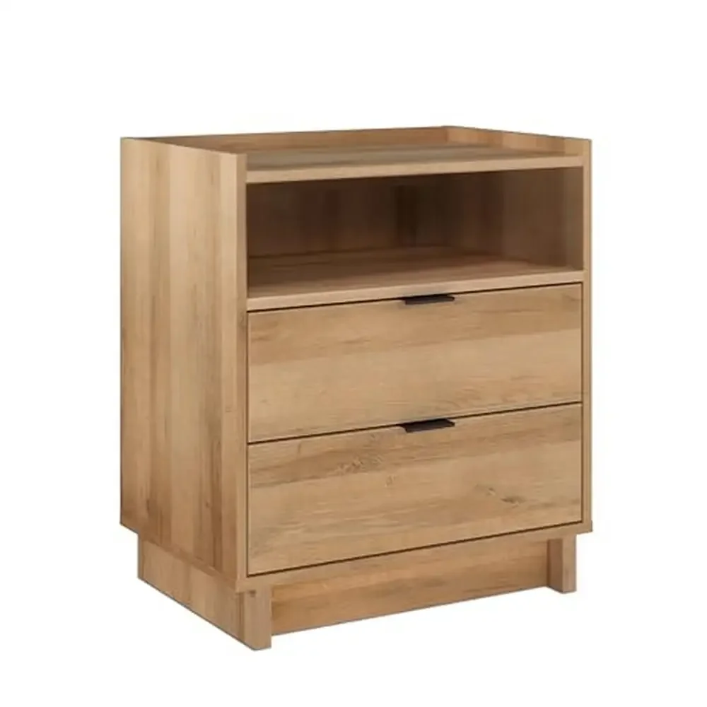 Modern Oak Nightstand with 3 Drawers & Open Shelf 23.75