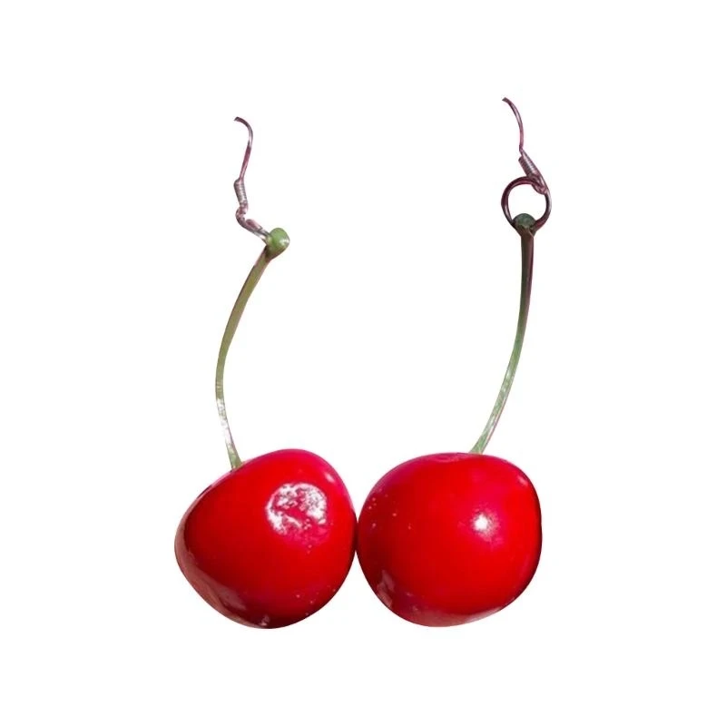 

652F Red Cherry Earrings Ear Jewelry Drop Earrings Cherry Shaped Dangle Earrings Plastic Material Gift for Women Girls