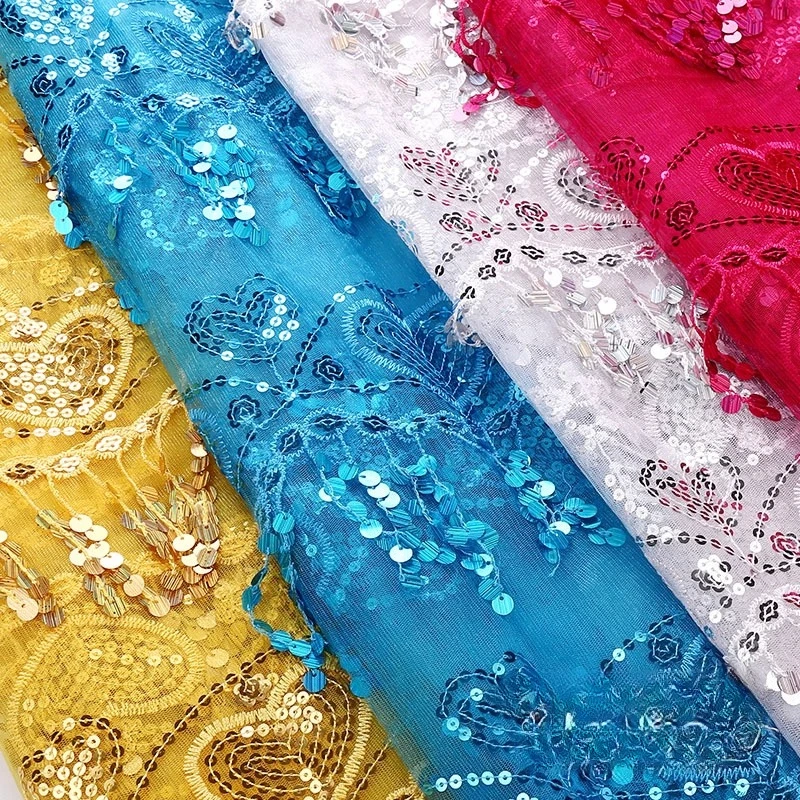 Funkelnder, mit Quasten bestickter Paillettenstoff für Bühnenauftritte, Kostüme, Hochzeitskleider, Stoff, DIY-Nähstoffe, Meterware