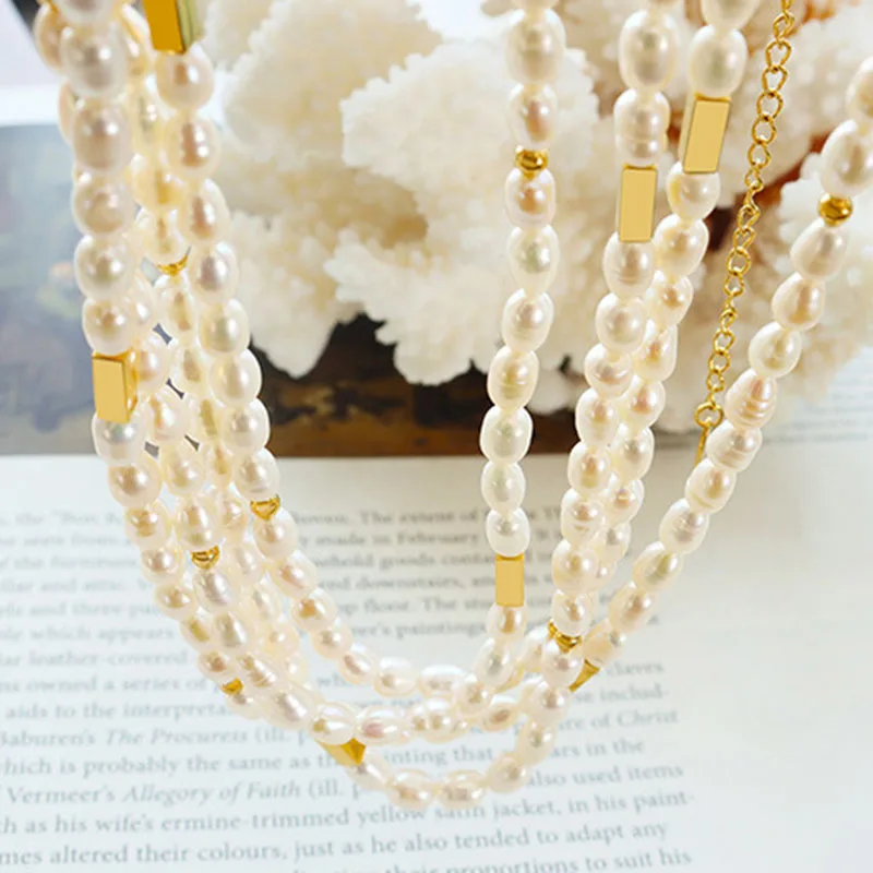​​2022 New Waterproof Stainless Steel Stitching Baroque Freshwater Pearl Necklace  for Women Beaded Choker Fashion Jewelry Gift