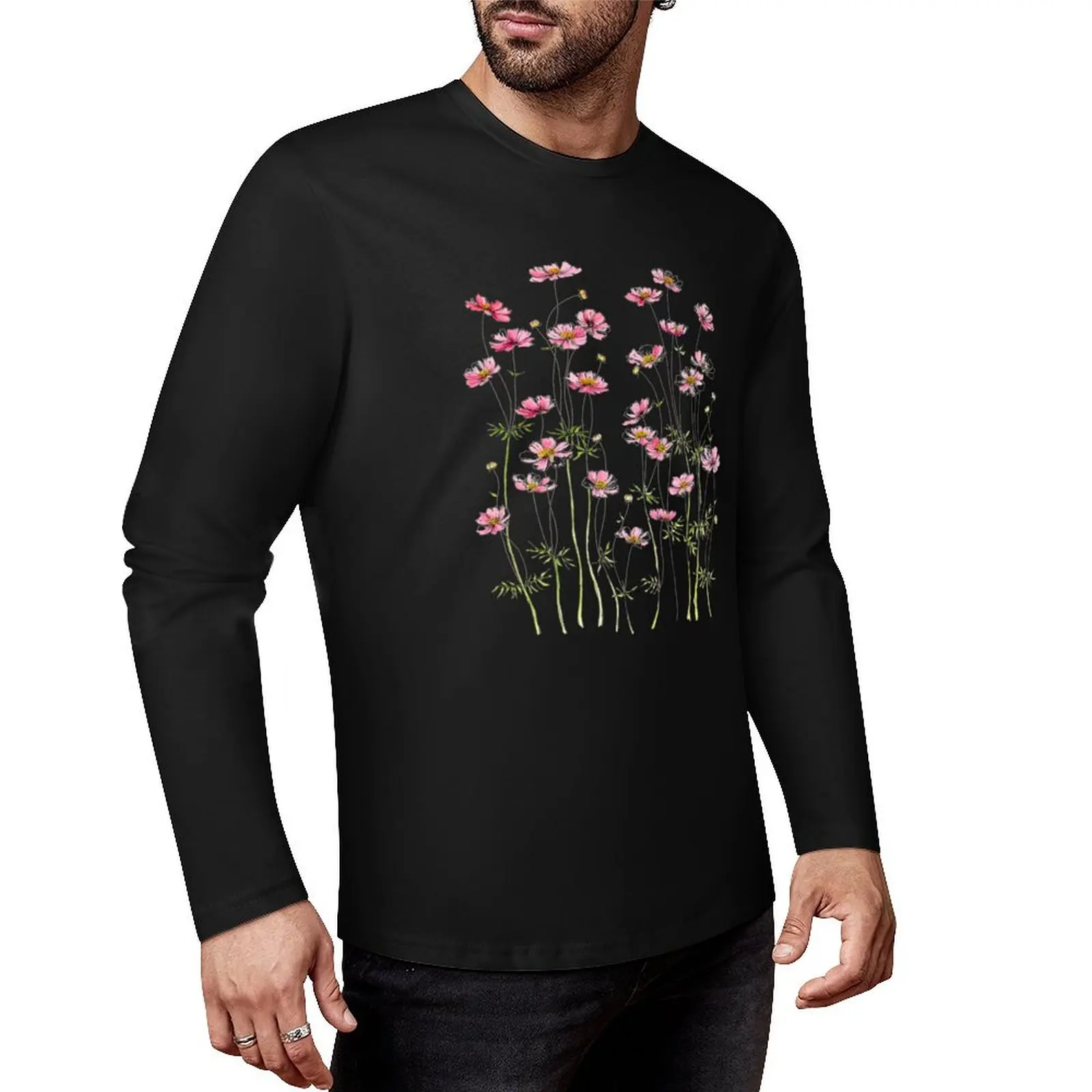 

Pink Cosmos Flowers Long T-Shirt shirts graphic tees plus size t shirts quick-drying t-shirt sweat shirt t shirts men