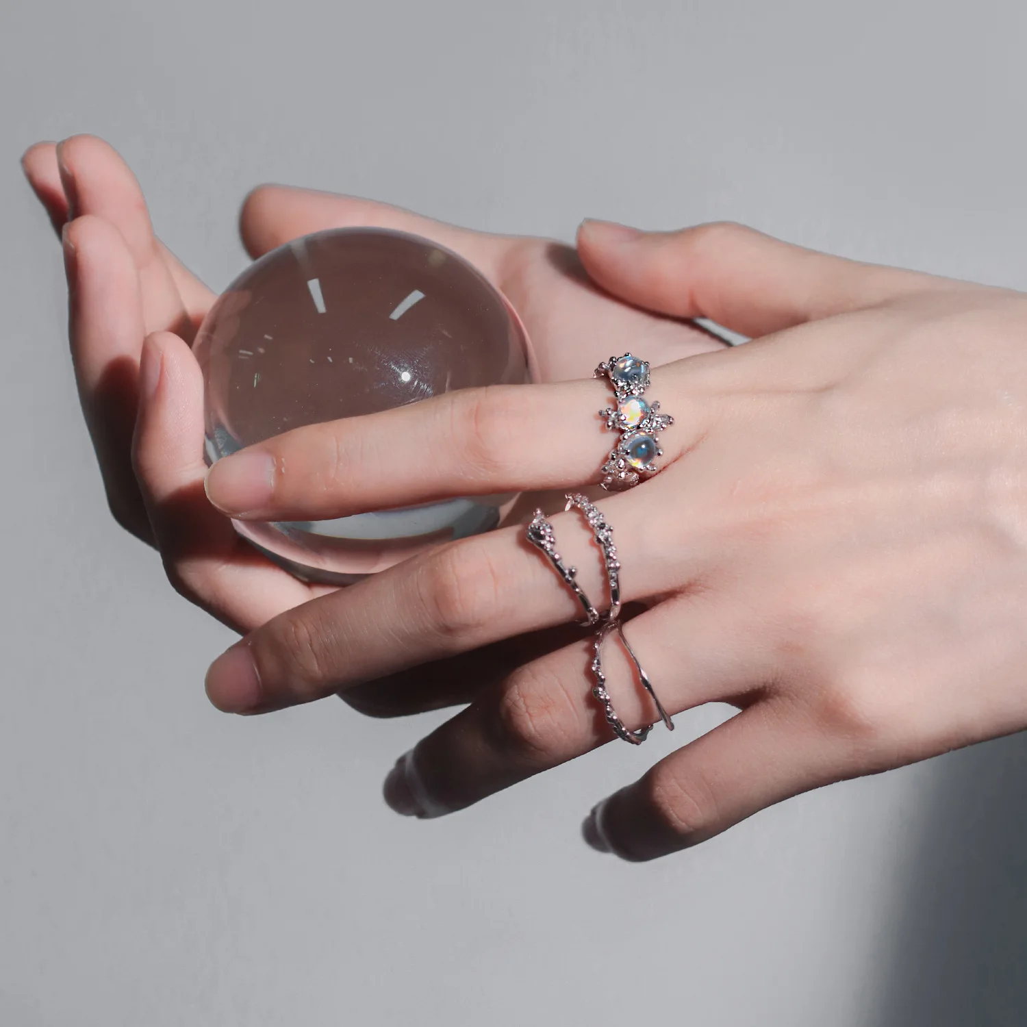 High-grade colored moonstone rings for women  diamond inlay light luxury texture fashion ring adjustable original new jewelry
