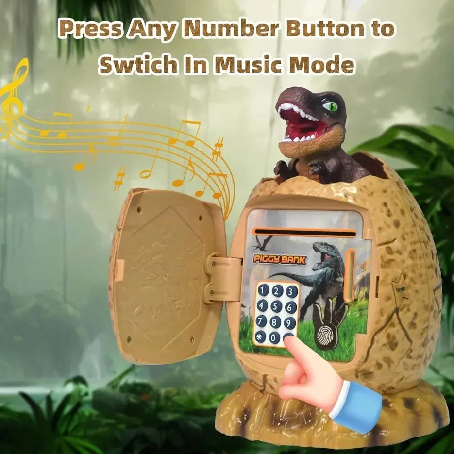 Dinosaur Piggy Bank Password Electronic Money Box 3 In 1 Coin Saving Banks Auto Scroll Pape Music Box Kids Xmas Newyear Gift