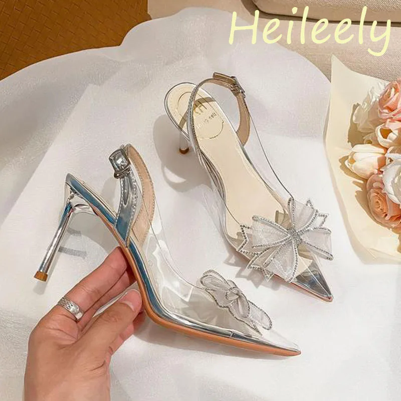 

8cm New Fashion Sandals Thin High Heels Female Ankle Strap Transparent Pointed Toe Women Shoes 38 39