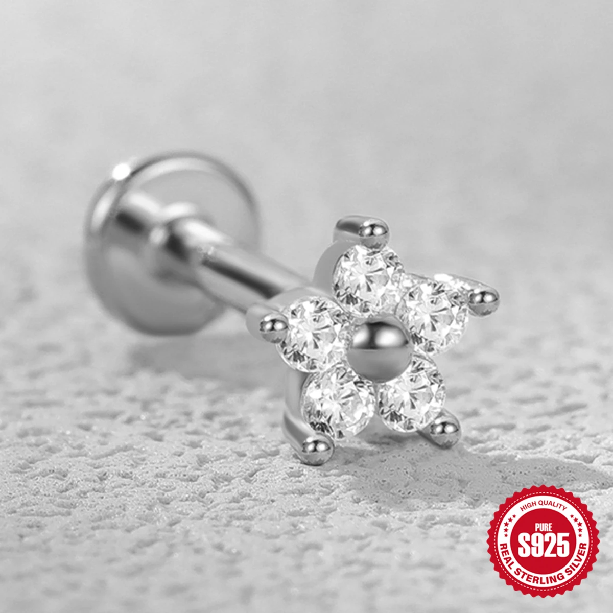 Aide 925 Sterling Silver 1PC Flat End Piercing Jewelry For Women Zircon Evil Eye Lightning Sphere Stud Earrings Labret Lip Ring