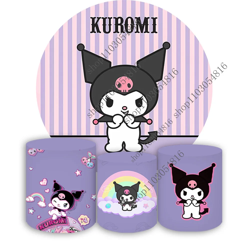 

Фиолетовый Kuromi детский фон для фотобудки на день рождения, круглый фон для фотосъемки, плинтусные обложки для особых мероприятий