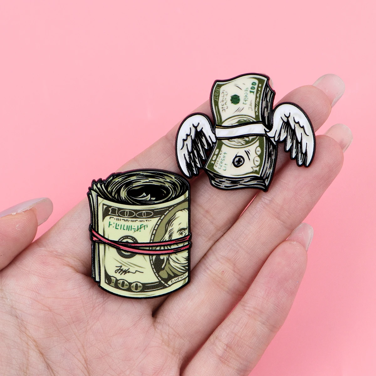 Funny Dollar Money Enamel Pins Creative Angel Wings Bow Brooches Badges for Backpacks Collection Gifts Cosplay Accessories view 3
