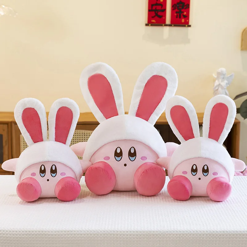 Peluche Kirby avec oreilles de lapin, jouet Animal en peluche, poupée de dessin animé mignon pour enfants, cadeau d'anniversaire et de noël, poupée à grande tête, cadeau en peluche