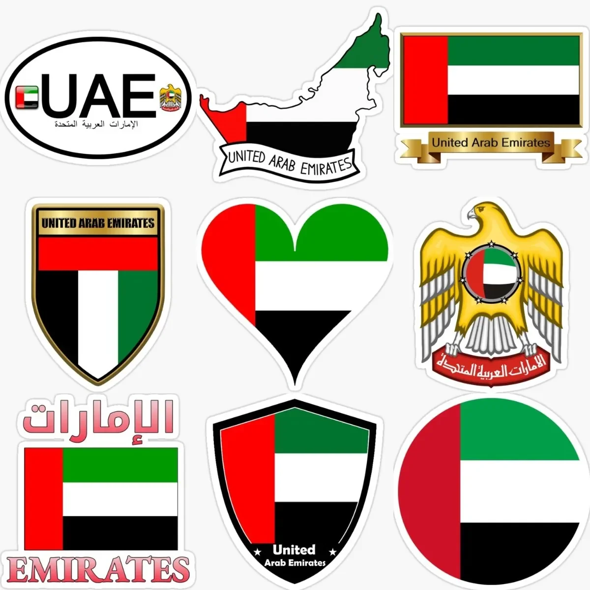 

United Arab Emirates UAE Flag Map Eagle Emblem Sticker Wall Room Truck Motorcycle Door Bumper Car Off-road Camper Boat PVC Decal