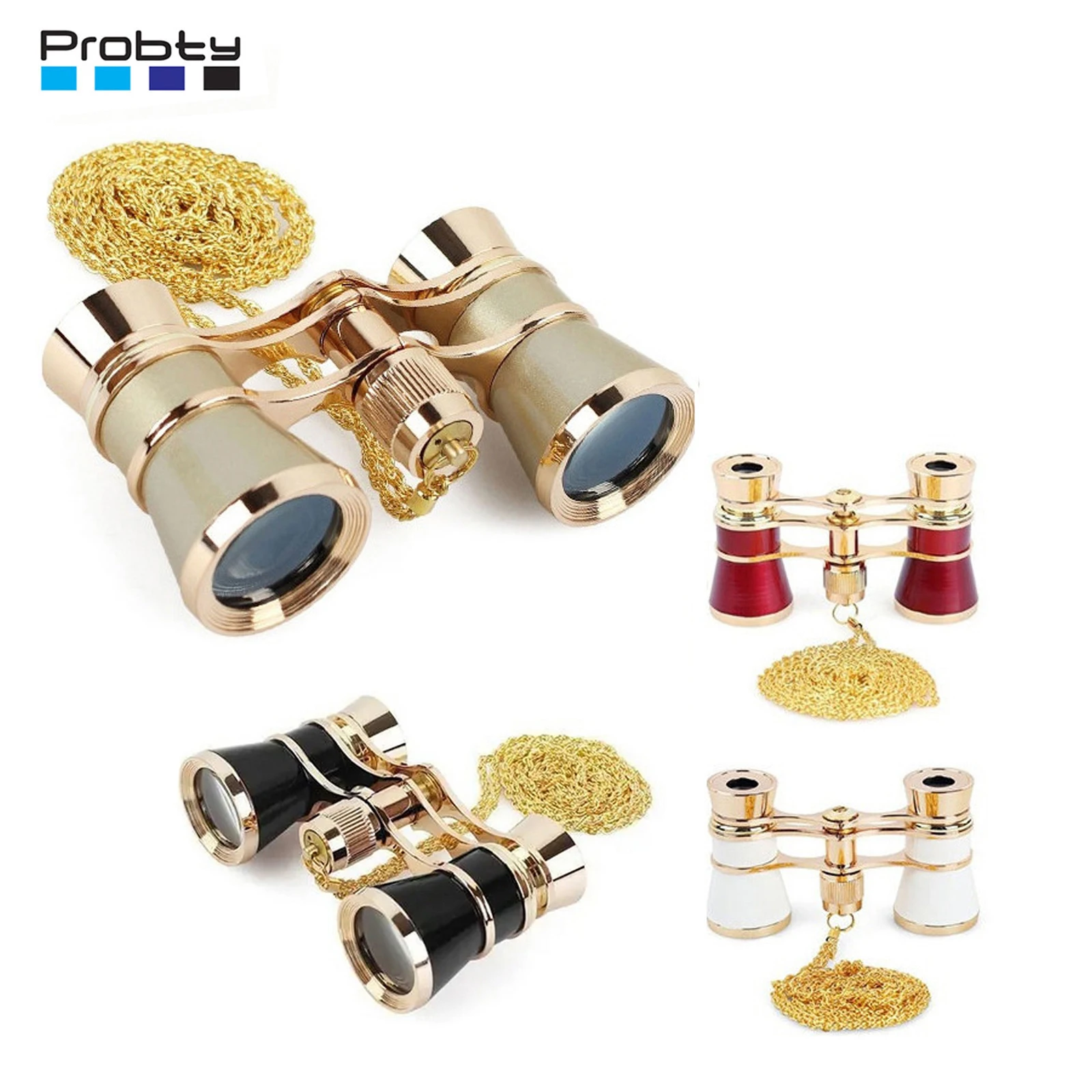 Probty 3X25 Opernfernglas mit Metallgehäuse und Kette, Theater-Teleskop für Frauen und Mädchen, Optisches Design, Retro-Fernglas als Geschenk