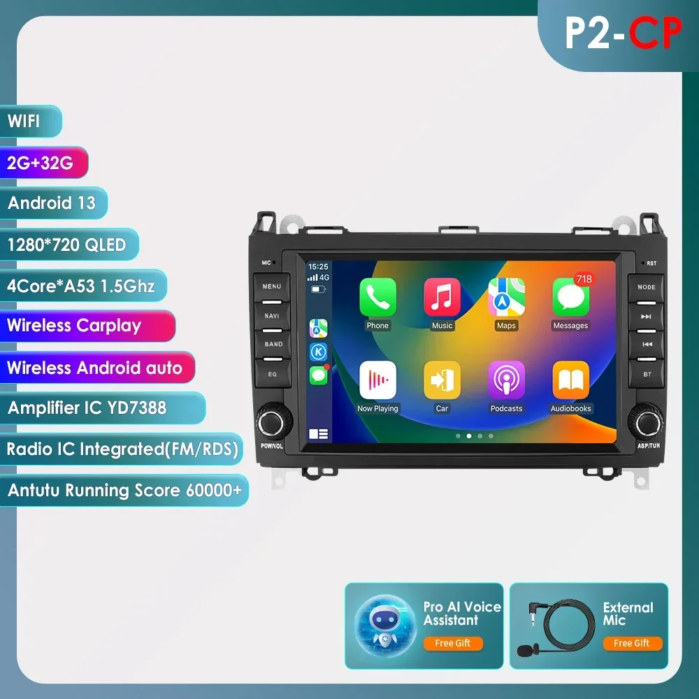 Ai Carplay Android12 Autoradio Stereo Multimedia Speler Voor Mercedes-Benz A-B-V-Klasse B200 W169 W245 W639 W906 Sprinter Gps Navi
