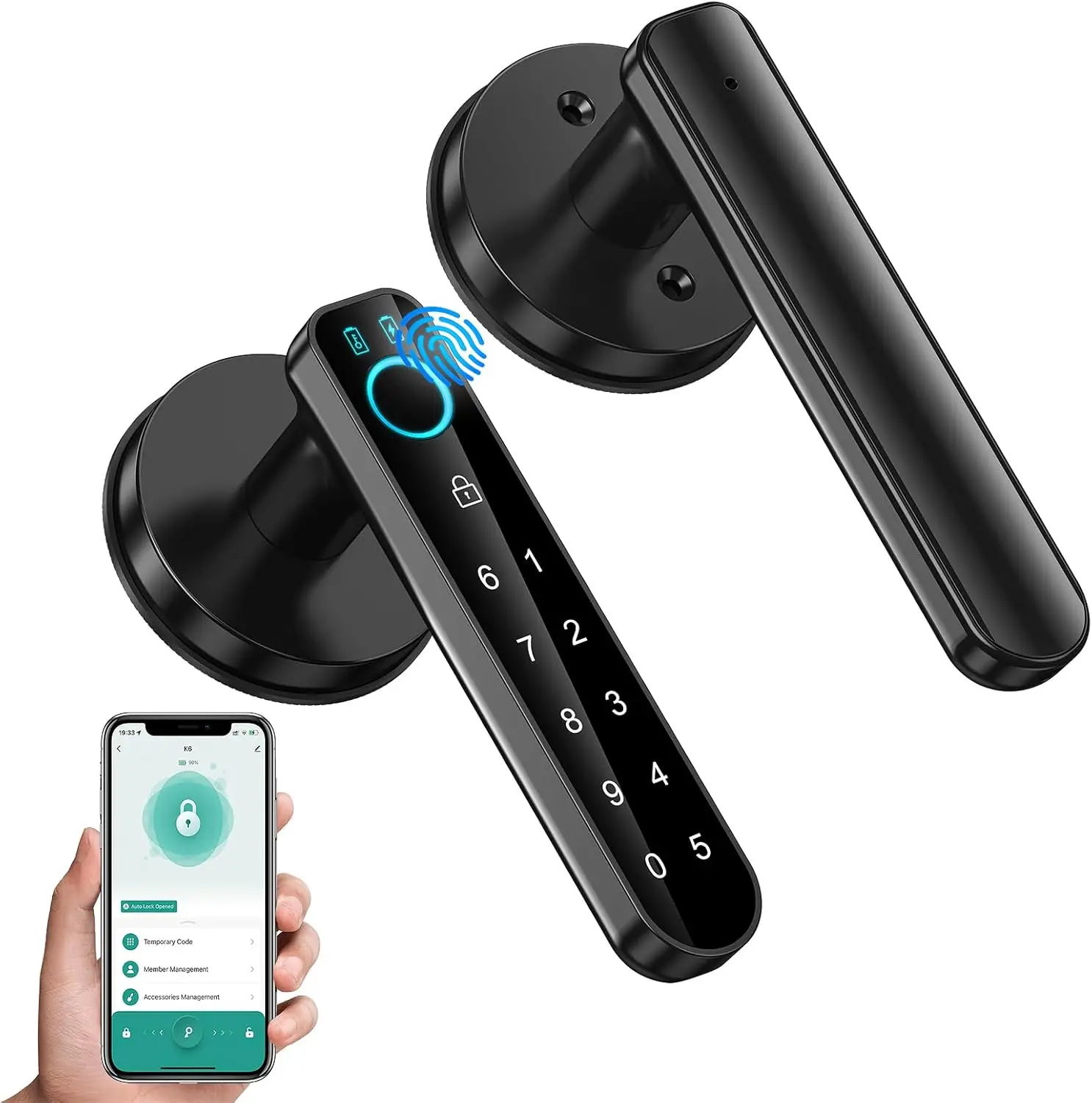 

Умный дверной замок с функцией распознавания отпечатков пальцев, кодом, ключом и управлением через приложение - простая установка для дома и офиса